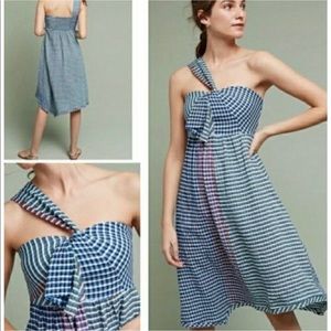 (NWT) Maeve Anthropologie Waverly Gingham One-Shoulder Dress SZ 6